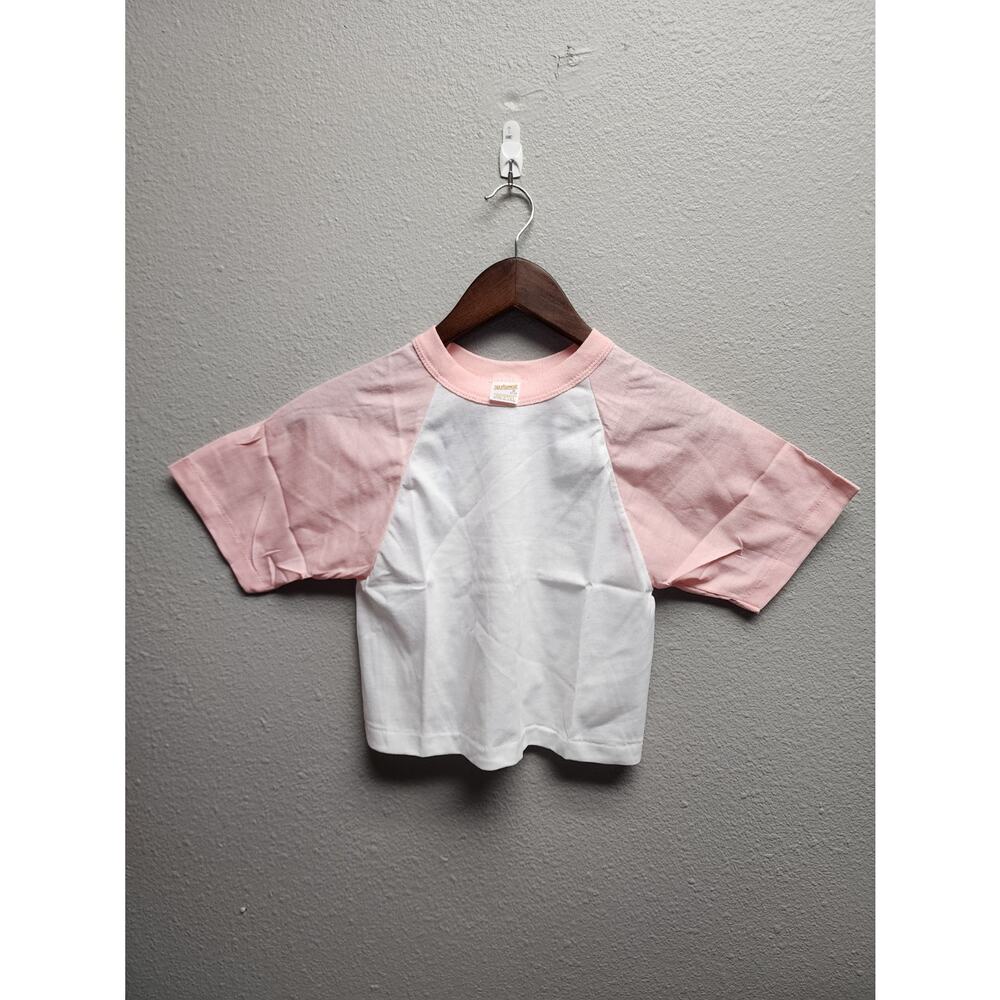 80s Vintage Pink White Cropped T-Shirt Sportswear Made in USA Small